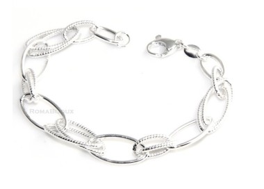 NLB|Bracciale donna in Argento 925 non rodiato, ovali brillantati e lisci 17,50 cm