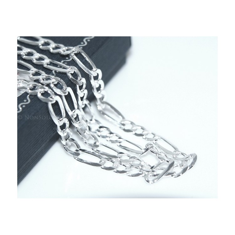 NLB|ARGENTO 925 : Collana e Bracciale uomo catena figaro 5 mm modello 3 + 1 sbiancata e piena