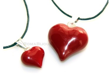NLB|925 Silver Pendant: Red Heart enamel hand in 2 sizes