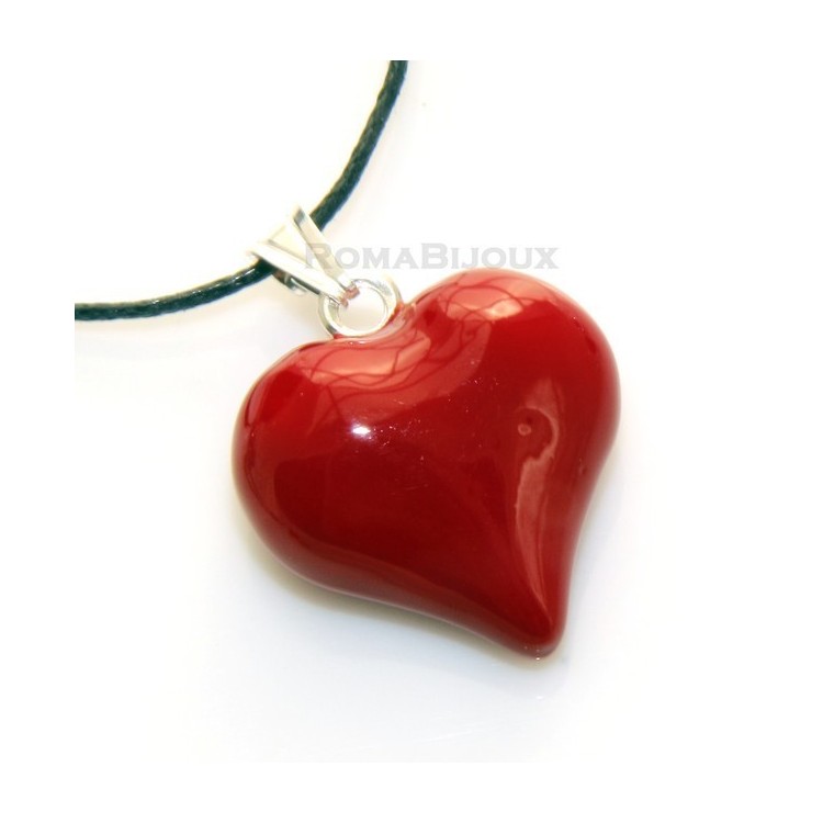 NLB|Ciondolo Argento 925 : cuore rosso smalto a mano in 2 misure