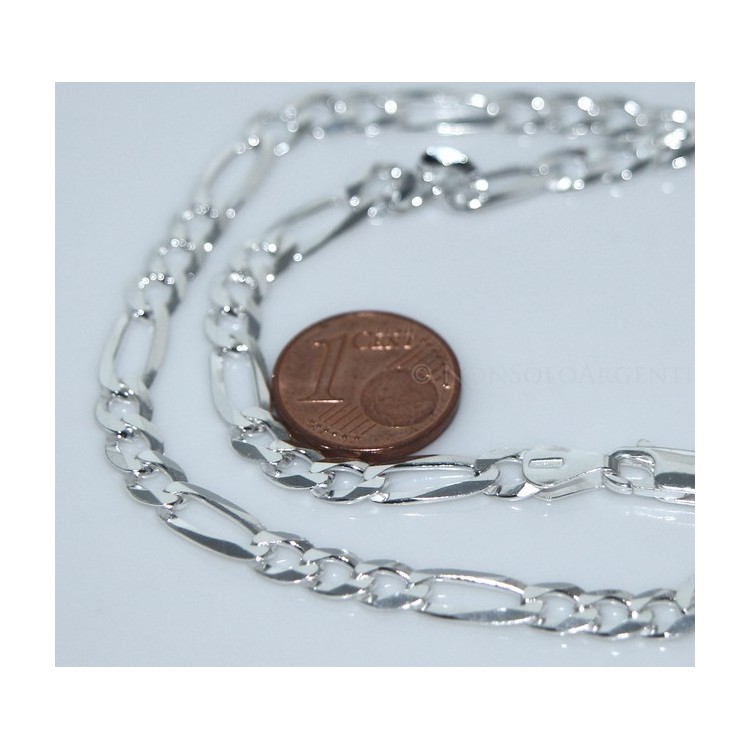 NLB|ARGENTO 925 : Collana e Bracciale uomo catena figaro 5 mm modello 3 + 1 sbiancata e piena
