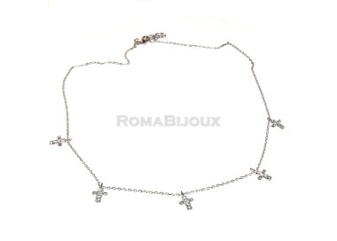 NLB|Argento 925 : Collana Collier donna 5 pendenti a giro croce con pavè zirconi aquamarine light