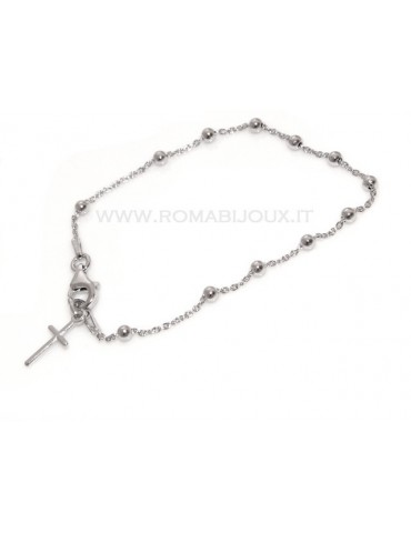 Bracciale rosario uomo o donna in Argento 925 croce liscia rod Oro giallo o bianco 17 cm