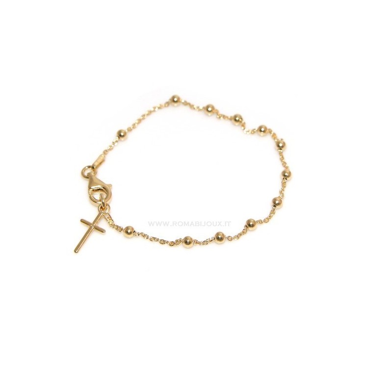 NLB|Bracciale rosario uomo o donna in Argento 925 croce liscia rod Oro giallo o bianco 17 cm