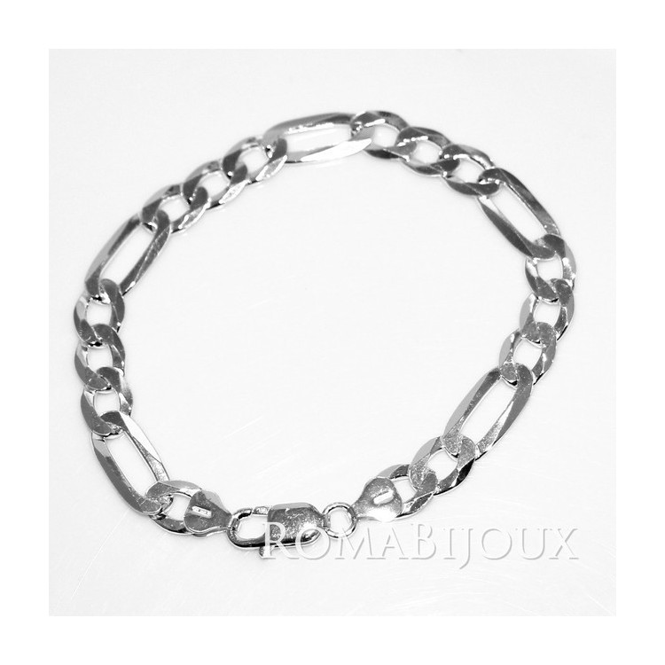 NLB|ARGENTO 925 : Bracciale uomo catena da 8,2 mm figaro 3 + 1 sbiancata