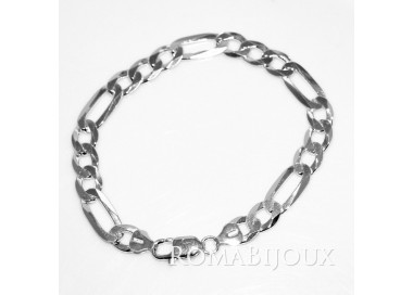NLB|ARGENTO 925 : Bracciale uomo catena da 8,2 mm figaro 3 + 1 sbiancata