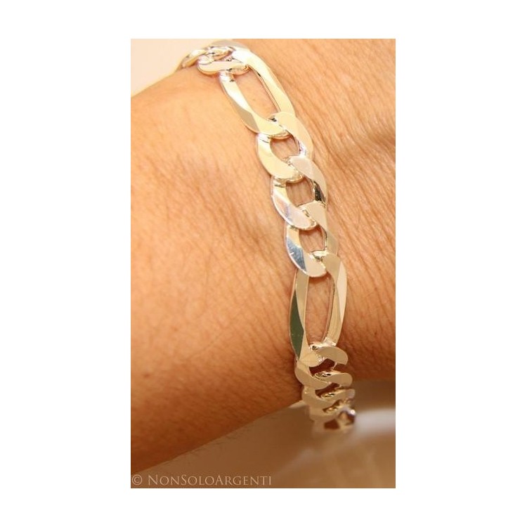 NLB|ARGENTO 925 : Bracciale uomo catena da 8,2 mm figaro 3 + 1 sbiancata