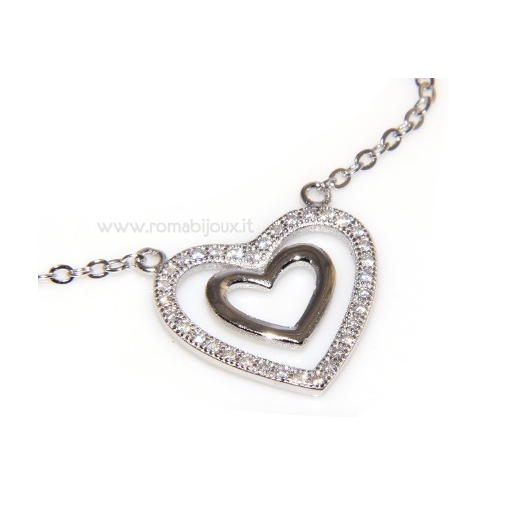 NLB|collana con centrale cuore doppio brillanti micropietre