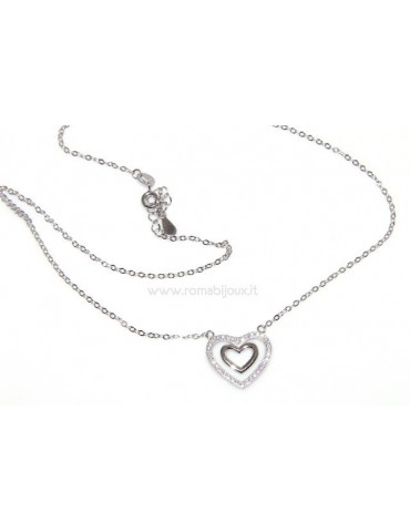 925 silver collier with double heart of zircons collier woman microsetting stones
