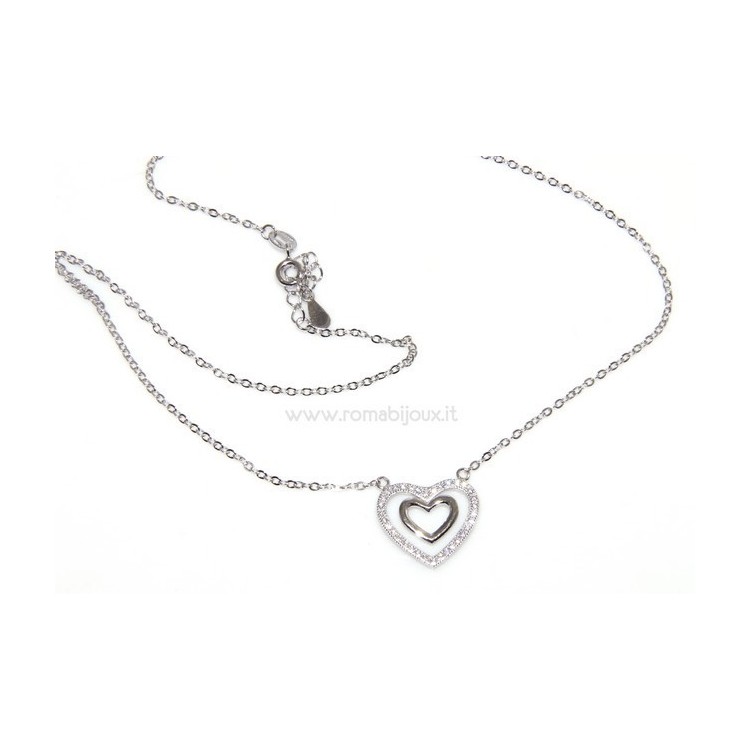 NLB|925 silver collier with double heart of zircons collier woman microsetting stones