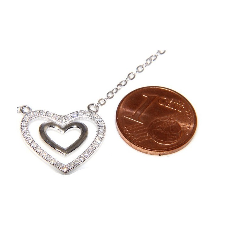 NLB|925 silver collier with double heart of zircons collier woman microsetting stones