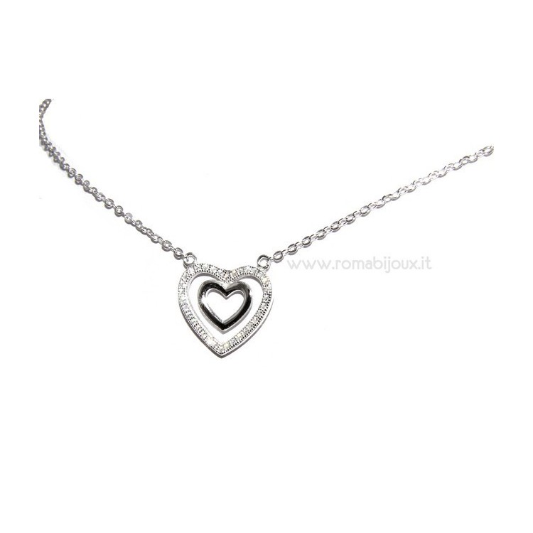 NLB|collana con centrale cuore doppio brillanti micropietre