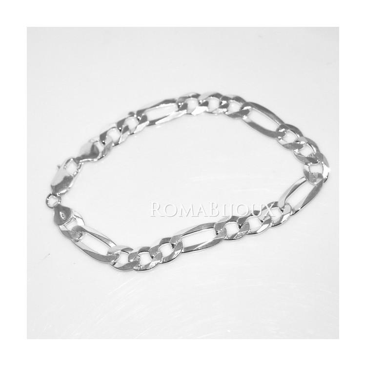 NLB|ARGENTO 925 : Bracciale uomo catena da 8,2 mm figaro 3 + 1 sbiancata