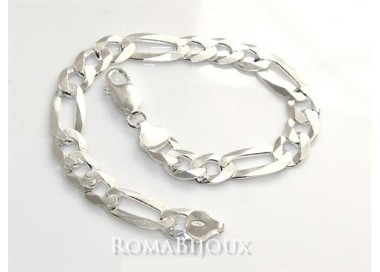 NLB|ARGENTO 925 : Bracciale uomo catena da 8,5 mm figaro 3 + 1 sbiancata 21 cm