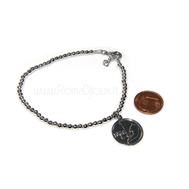NLB|Bead bracelet man or woman in 925 sterling silver pendant with a 1,954 lira coin