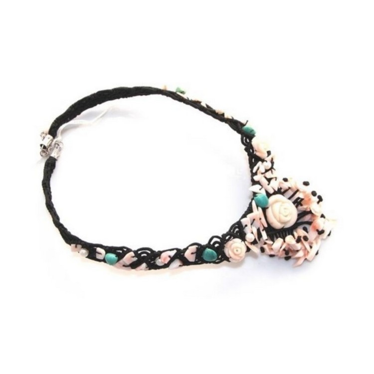 NLB|necklace scarf line Capri 3-wire two-tone red black coral reef true Italian red and black agate beads