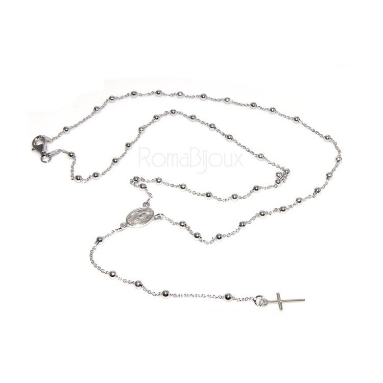 NLB|Rosary necklace man or woman in 925 sterling silver cross rod smooth white gold 56 cm