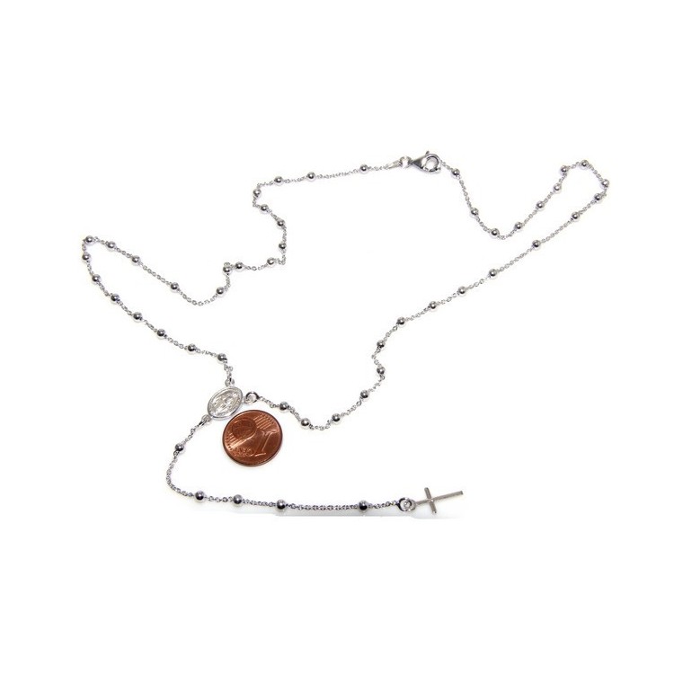 NLB|Rosary necklace man or woman in 925 sterling silver cross rod smooth white gold 56 cm