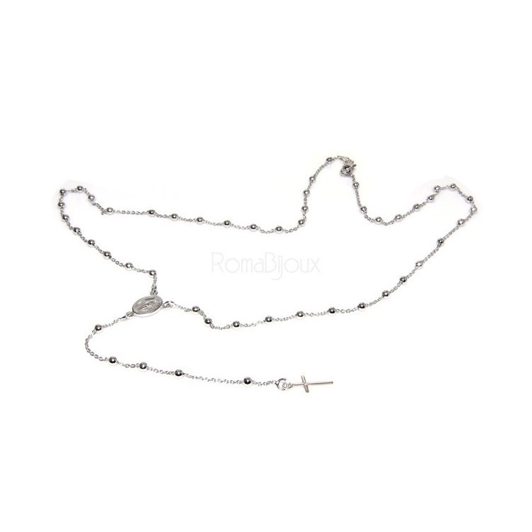 NLB|Collana rosario uomo o donna in Argento 925 croce liscia rod Oro bianco 56 cm