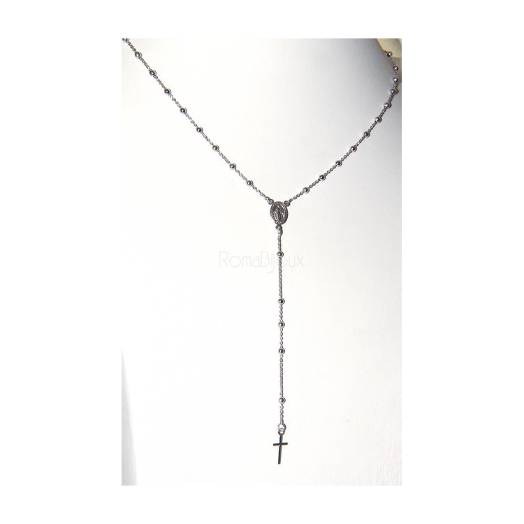 NLB|Rosary necklace man or woman in 925 sterling silver cross rod smooth white gold 56 cm