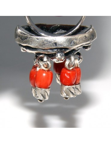 Argento 925 : Anello donna oblique  regolabile realizzato a mano con Corallo verace (Naturale )