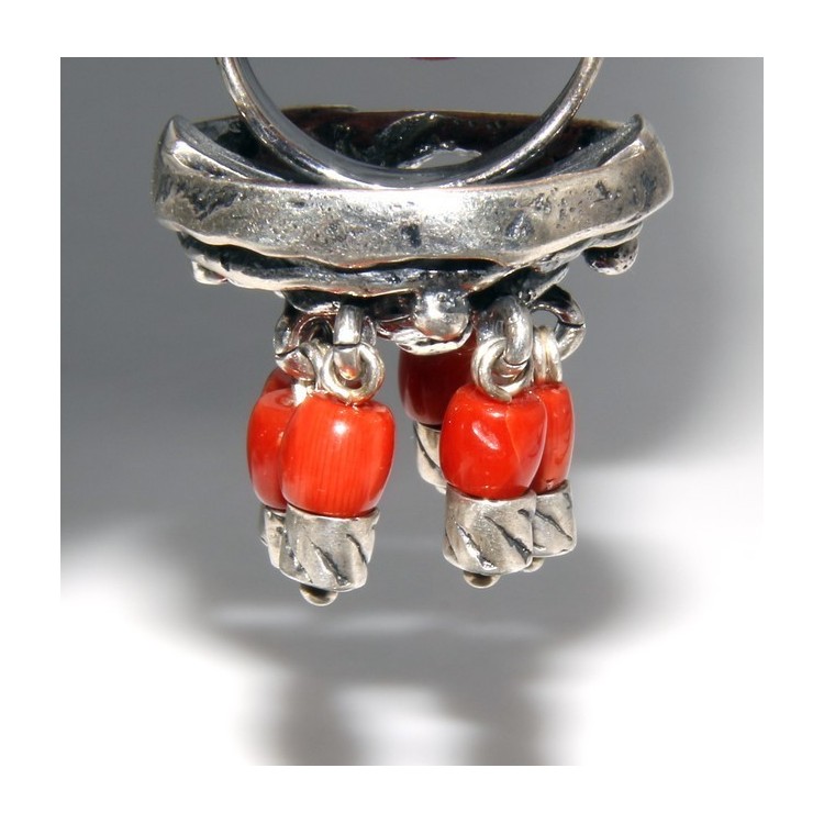 NLB|Argento 925 : Anello donna oblique  regolabile realizzato a mano con Corallo verace (Naturale )