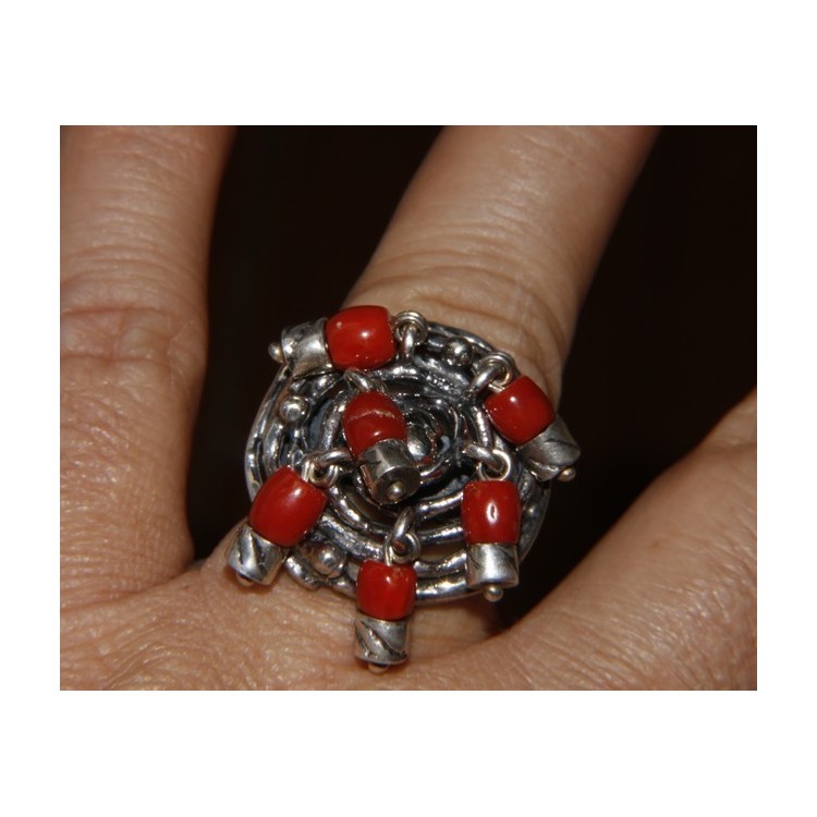 NLB|Argento 925 : Anello donna oblique  regolabile realizzato a mano con Corallo verace (Naturale )