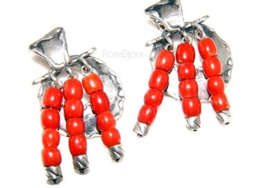 NLB|Argento 925 : Anello donna oblique  regolabile realizzato a mano con Corallo verace (Naturale )