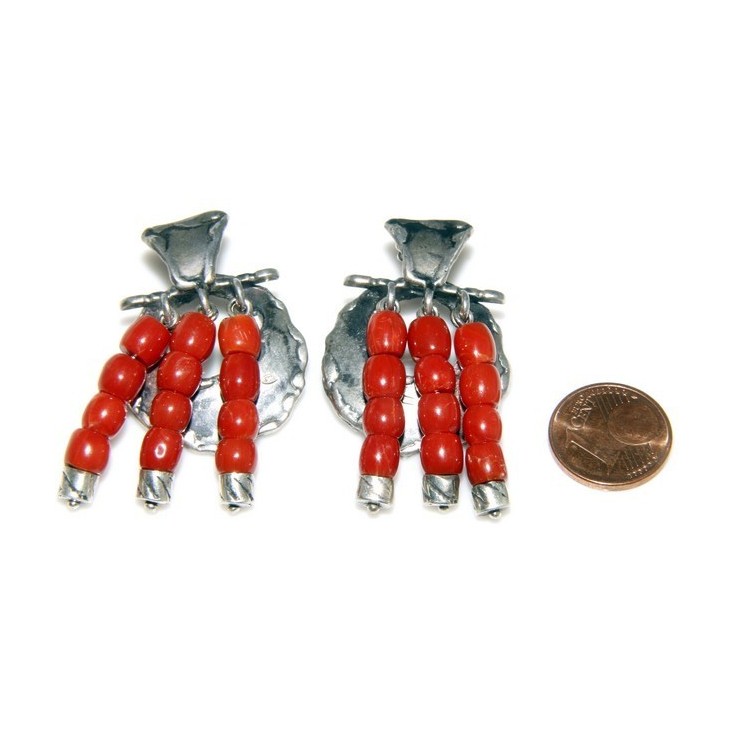 NLB|Argento 925 : Anello donna oblique  regolabile realizzato a mano con Corallo verace (Naturale )