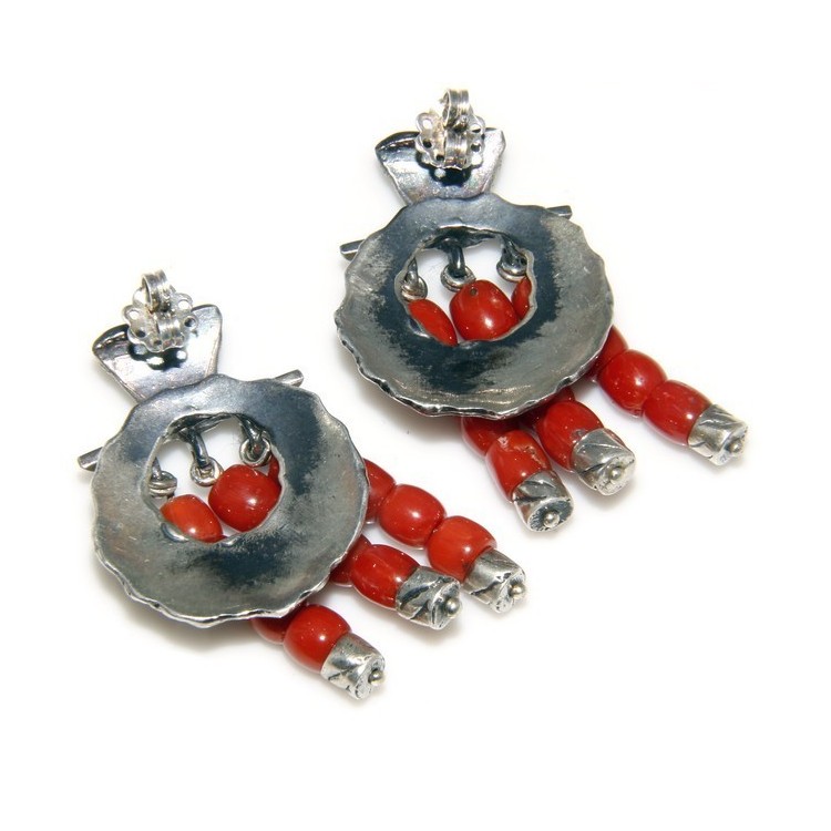 NLB|Argento 925 : Anello donna oblique  regolabile realizzato a mano con Corallo verace (Naturale )