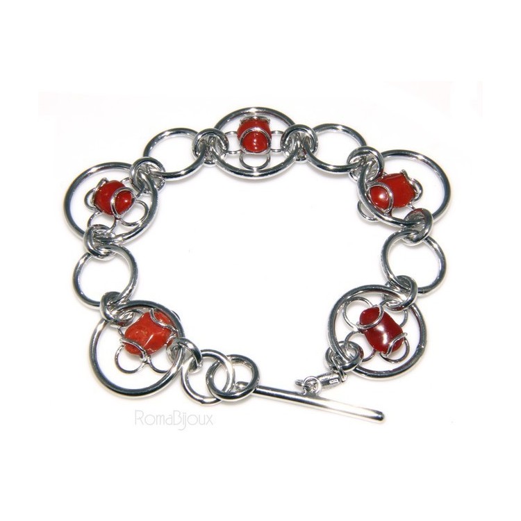 NLB|Argento 925 : Anello donna oblique  regolabile realizzato a mano con Corallo verace (Naturale )