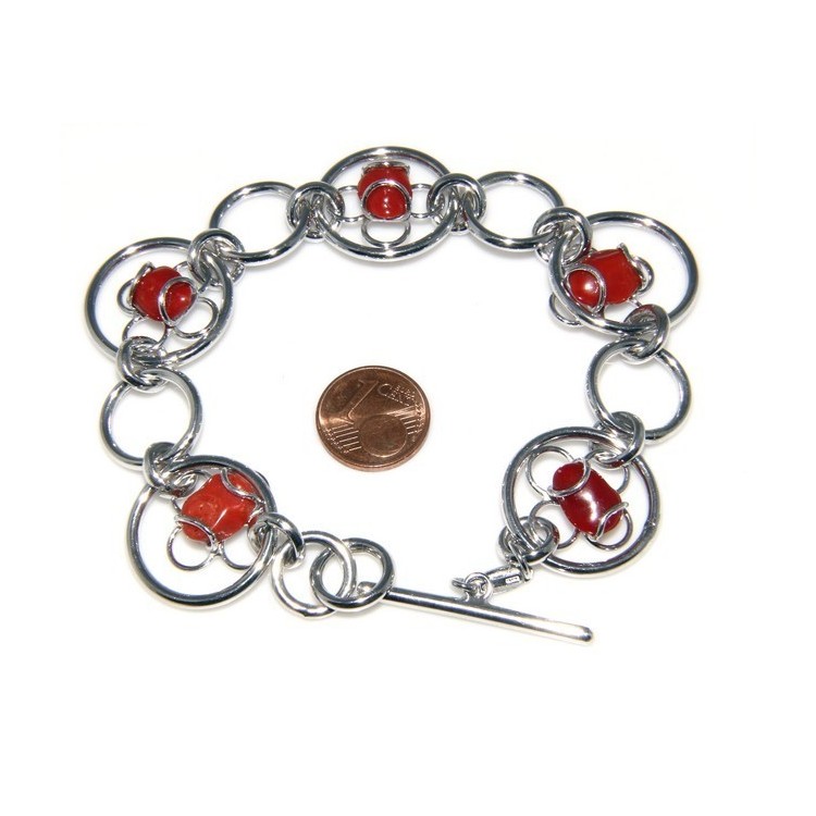 NLB|Argento 925 : Anello donna oblique  regolabile realizzato a mano con Corallo verace (Naturale )