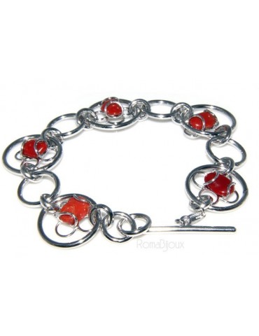 Argento 925 : Anello donna oblique  regolabile realizzato a mano con Corallo verace (Naturale )