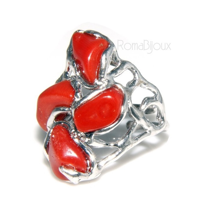 NLB|Argento 925 : Anello donna regolabile realizzato a mano con stella di corallo rosso naturale