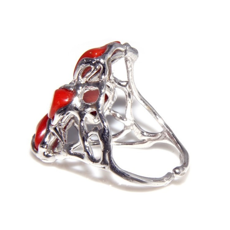 NLB|925: woman adjustable ring handmade with natural red coral star