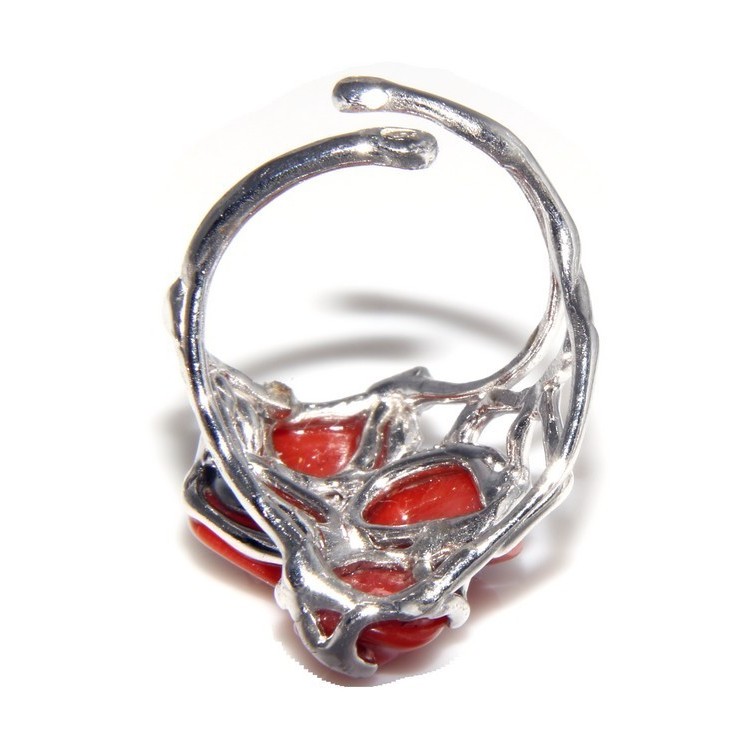 NLB|925: woman adjustable ring handmade with natural red coral star