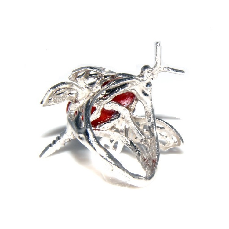 NLB|Argento 925 : Anello donna farfalla realizzato a mano con gemma di corallo rosso naturale 17