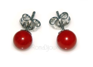 NLB|Orecchini in Argento 925 pallina perla calibrata corallo naturale rosso