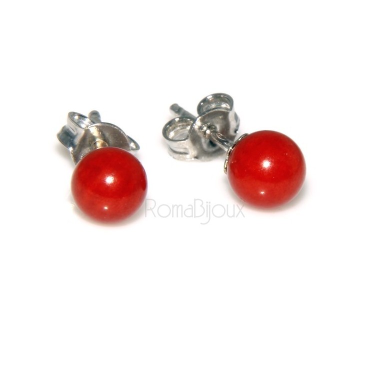 NLB|Earrings in 925 sterling silver pearl ball calibrated natural coral red