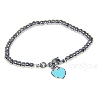 NLB|Steel plated bracelet woman hypoallergenic balls with enamel heart 17