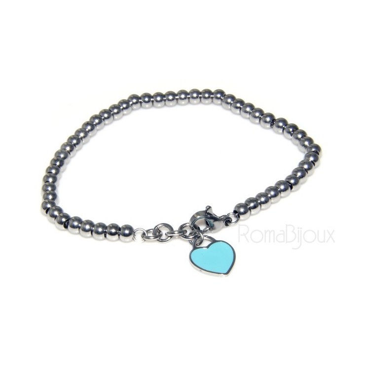 NLB|Steel plated bracelet woman hypoallergenic balls with enamel heart 17