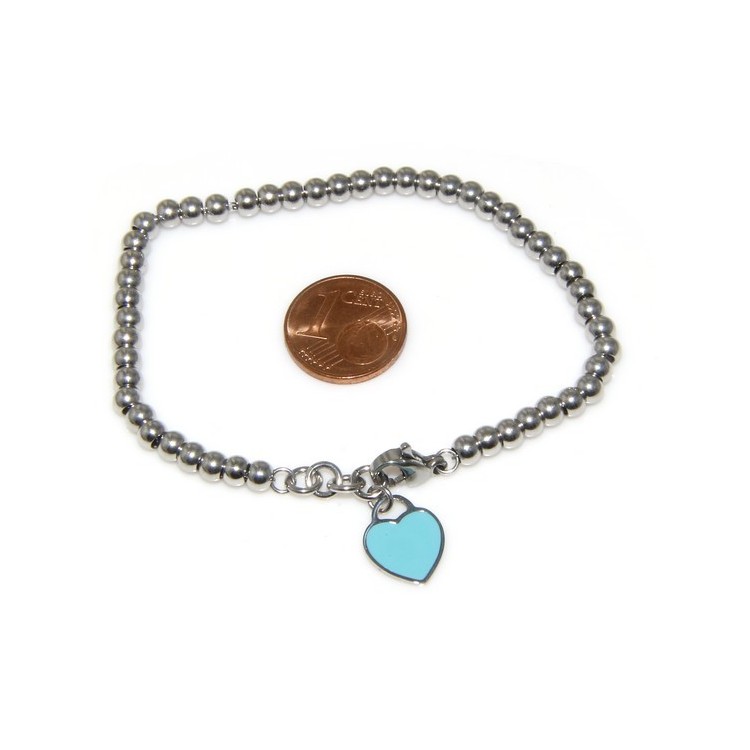 NLB|Acciaio donna anallergico cromato bracciale palline con cuore smaltato 17