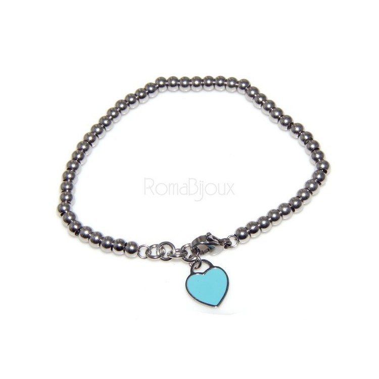 NLB|Acciaio donna anallergico cromato bracciale palline con cuore smaltato 17