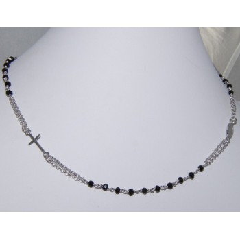 NLB|necklace 925 silver rosary choker black crystal 45 + 5 NALBORI