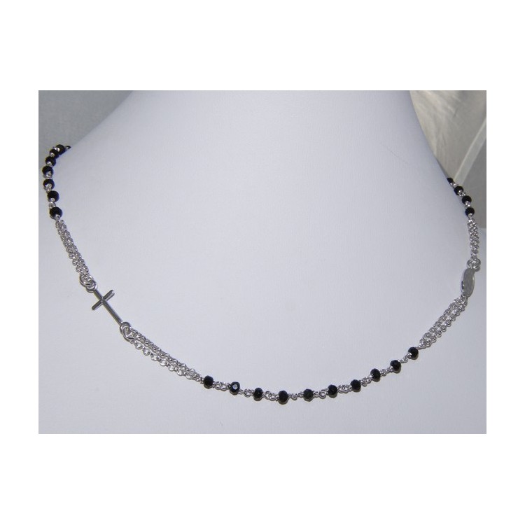 NLB|necklace 925 silver rosary choker black crystal 45 + 5 NALBORI