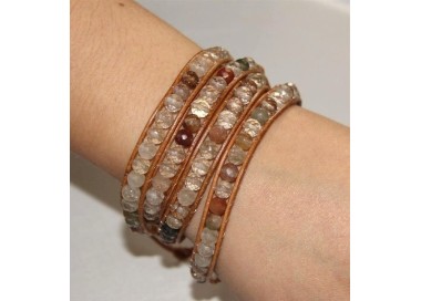 NLB|bracciale argento 925 quarzo fumè Naturale e cuoio hip hop marrone pietre