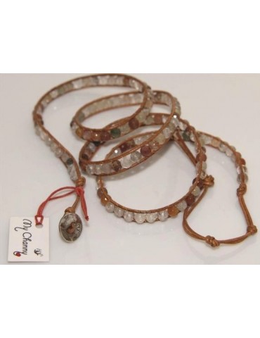 Argento 925 : Bracciale Uomo Donna HIP HOP semipreziosi Pietre naturali cuoio piu' giri