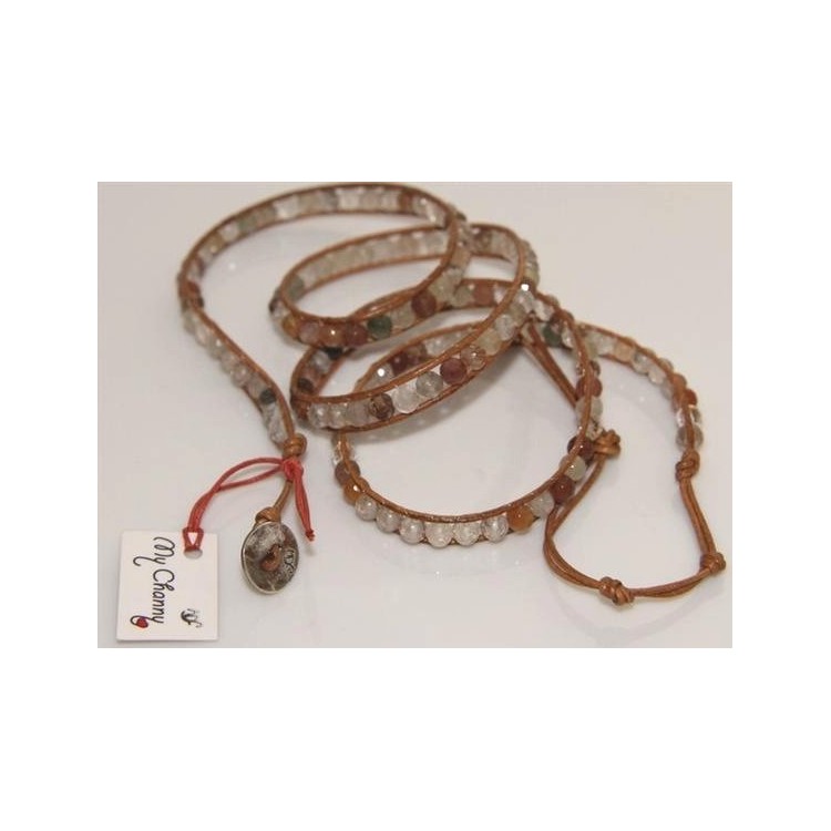 NLB|Argento 925 : Bracciale Uomo Donna HIP HOP semipreziosi Pietre naturali cuoio piu' giri