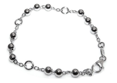 NLB|Bracciale rosario uomo o donna in Argento 925 croce liscia rod Oro bianco palline 4 mm mis 17