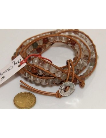 Argento 925 : Bracciale Uomo Donna HIP HOP semipreziosi Pietre naturali cuoio piu' giri
